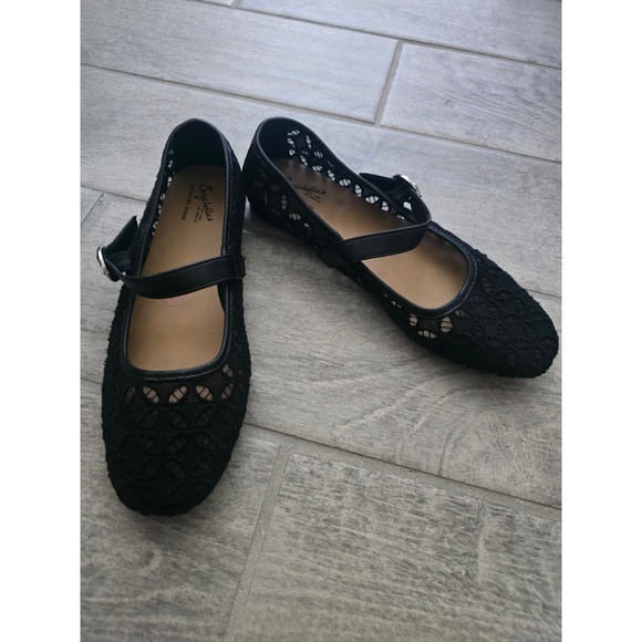 Seychelles Mary Jane Ballet Flats Black Lace Lily Wide Width 8W Shoes - Picture 1 of 7